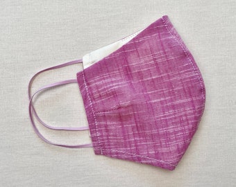 Pink Linen Face Mask: Reversible Cotton, Filter Pocket, Washable