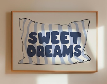 Impression de chambre à coucher bleu doux rêves, au-dessus du lit, impression physique horizontale, décoration de chambre à coucher rétro, art mural tendance, art de chambre à coucher bleu