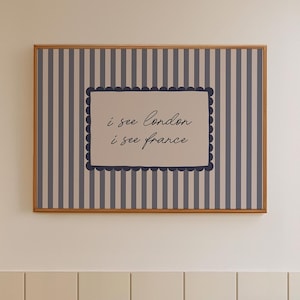 Blue Bathroom Art: I See London I See France Print, Funny Above Toilet Decor Striped Periwinkle Blue Wall Art  (Physical Print)