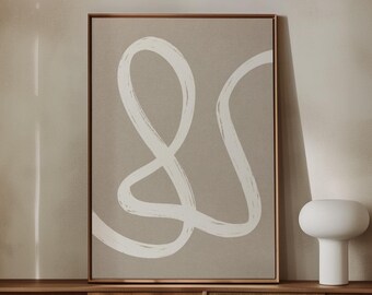 Dibujo de líneas beige: Arte mural abstracto neutro, impresión estética en beige y blanco, decoración minimalista japonesa (arte imprimible)