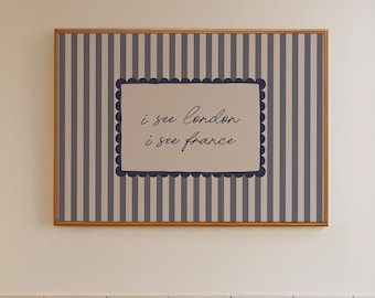 Blaue Badezimmer Kunst: Ich sehe London Ich sehe Frankreich Druck, lustig über Toilette Dekor gestreiftes Periwinkle Blau Wandkunst (Digitaler Download)