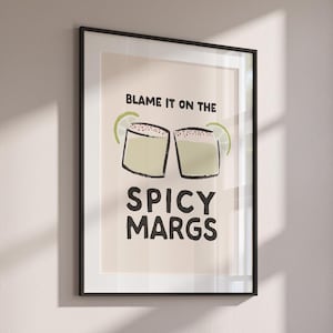 Spicy Marg Printable Art Bar Cart Decor, Modny plakat ścienny Retro Cocktail, Spicy Margarita Print Kitchen Wall Art Drinks Poster