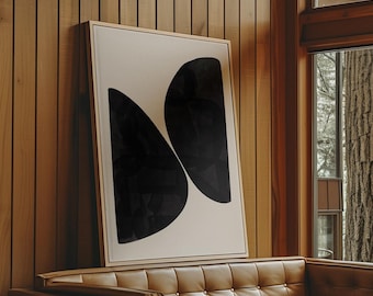 Arte abstracto minimalista para pared, arte imprimible, arte minimalista para pared, decoración abstracta moderna para habitación, arte de pared beige y negro, arte de pared simple de mediados de siglo.