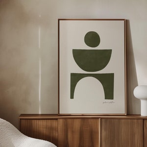 Mid Century Modern Poster Green, Green & White Abstract Art Print Olive Green Living Room Decor, Minimalist Printable Wall Art