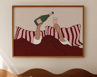 Burgundy Print for Bedroom: Maroon & Pink Above Bed Art, Trendy Bedroom Wall Art, New Years Party Decor