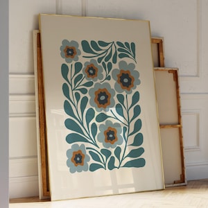 Turquoise Wall Art Blue Floral Physical Print, Teal Flower Wall Art Botanical Poster, Teal Bedroom Decor Matisse Wall Art