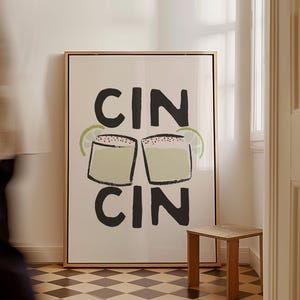 Cin Cin ウォールアート スパイシー マルガリータ ポスター、トレンディなウォールアート カクテル ポスター、レトロなドリンク イラスト ブラック バーカート プリント マルガリータ プリント