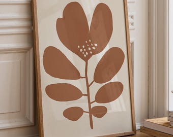 Terracotta Wall Art: Nature Art, Brown Botanical Leaf Print for Living Room, Earthy Home Decor (Physical Print)