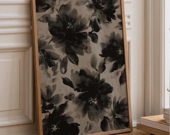 Arte floral abstrata: Arte botânica de parede em preto, impressão de magnólia em preto e bege, arte de parede aconchegante para quarto (impressão física)