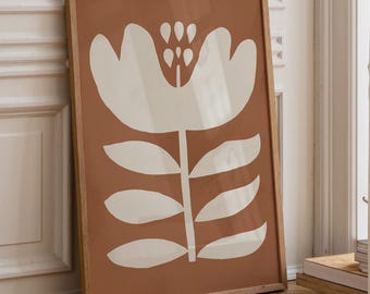 Terracotta Botanical Wall Art: Brown Floral Nature Art, Earth Tone Organic Poster for Living Room (Physical Print)