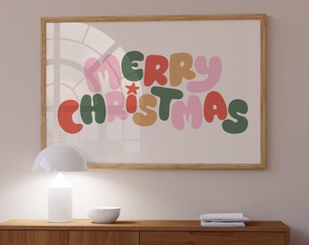 Horizontal Christmas Print Retro Christmas Printable, Colorful Christmas Art Trendy Christmas Print, Merry Christmas Print for Kid's Bedroom