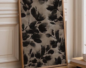 Arte abstrata da natureza em preto: Arte botânica vintage para parede, arte floral em preto e bege, impressão de magnólia (impressão física)