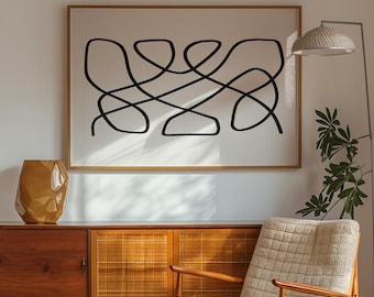 Black & White Continuous Line Art Printable Art Abstract Line Drawing, Simple Line Art Horizontal Prints Abstract Wall Art
