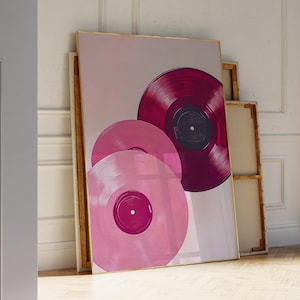 Póster retro maximalista de discos, impresión física moderna, decoración de dopamina, póster rosa, regalo para amantes de la música, impresión artística de pared femenina.