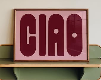 Arte de parede para hall de entrada: Impressão "Ciao", arte de parede com tipografia retrô, impressões minimalistas para sala de estar (impressão física)