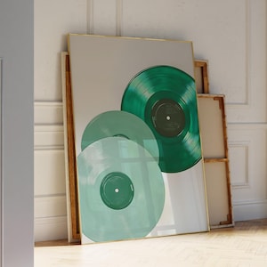 Records Wall Art Retro Maximalist Eclectic Decor, Green Wall Art Prints Trendy Vinyl Record Wall Art, Aesthetic Room Decor Emerald Print