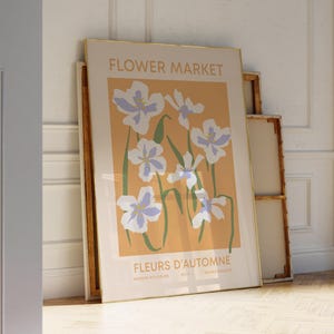 Orange Blumenmarkt Poster, Botanische Wandkunst Frühling Blumendruck, Orange Blumenwandkunst Herbst druckbare Kunst Herbstdekor