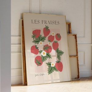 Strawberry Poster Fruit Print, Aesthetic Room Decor Retro Strawberry Printable Art, Fruit Market Poster Strawberry Kitchen Decor