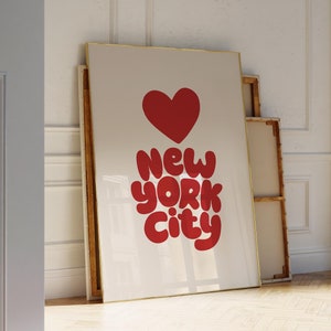 New York City Wall Art Retro rotes Poster, trendiger roter Kunstdruck ästhetischer New York Print, Retro 70er Jahre Druck übergroße Wandkunst Studentenwohnheim-Raum-Plakat