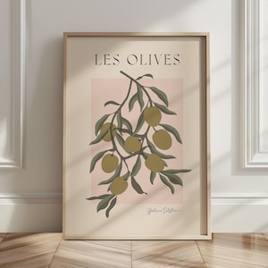 Impression d'art mural cuisine olives Poster olives, art mural salle à manger esthétique art mural vert et rose, art imprimable déco cuisine