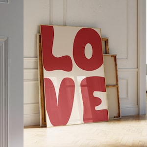 Love Poster Red Retro Wall Art, Love Printable Wall Art, Aesthetic Maximalist Poster 70s Trendy Wall Art, Bold Typography Art Print