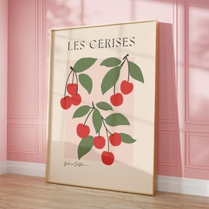 Cherry Printable Art, Cherries Art Aesthetic Room Decor, Coquette Kitchen Wall Art, Cherry Poster Fruit Print, Fruit Market Poster