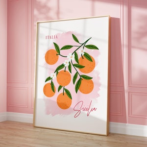 Oranges Print Aesthetic Room Decor, Fruit Poster Orange Wall Art, Sicily Oranges Illustration Italy Printable Art