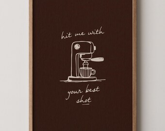 Impressão de Café Marrom: Arte de Parede Retrô para Cozinha, Pôster de Espresso Desenhado à Mão, Decoração Moderna para Cozinha (Download Digital)