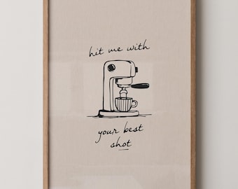 Impressão artística de café: Impressão de café expresso, arte de parede para cozinha desenhada à mão, decoração neutra e moderna (download digital)