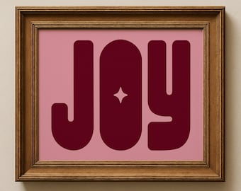 Joy Wall Art: Typography Print, Pink Christmas Wall Art, Horizontal Christmas Art, Trendy Wall Art (Physical Print)