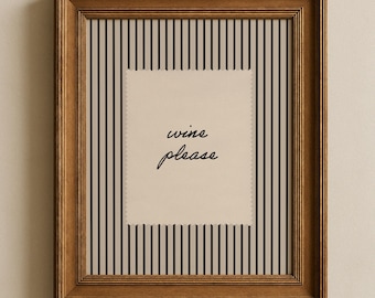 Wine Please Print: Wine Wall Art, Minimalist Kitchen Art, Striped Neutral Kitchen Decor (Physical Print)