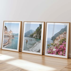 Amalfi Coast Prints Set of 3 Printable Art, Italy Wall Art Italian Coast Prints, Italy Photography Blue Amalfi Posters Blue Coastal Decor