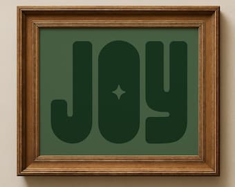 Joy Print: Pine Green Christmas Wall Art, Typography Wall Art, Horizontal Christmas Art, Cool Christmas Art (Physical Print)