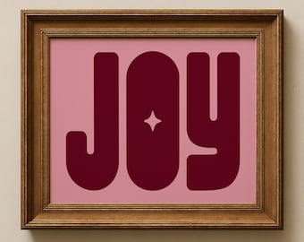 Joy Wall Art: Red & Pink Christmas Printable Art, Horizontal Christmas Print, Kids Christmas Art, Trendy Holiday Poster (Digital Download)