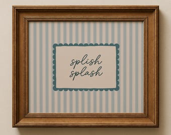 Splish Splash Print: Blue Bathroom Wall Art, Vintage Striped Poster, Kids Bathroom Print (Physical Print)