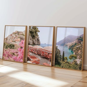 Positano Prints 3er-Set Drucke Amalfiküste druckbare Kunst, rosa Positano-Wandkunst Amalfiküste-Poster Positano-Fotografie