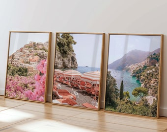 Positano Prints Set of 3 Prints Amalfi Coast Printable Art, Pink Positano Wall Art Amalfi Coast Posters Positano Photography