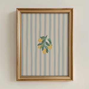 Vintage Lemon Print: Kitchen Wall Art, Blue Striped Watercolor Fruit Print, Cottage Wall Art (Digital Download)