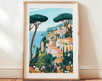 Ravello Print Amalfi Coast Painting, Italy Watercolor Printable Art Ravello Illustration, Italy Wall Art Print Gouache Amalfi Poster