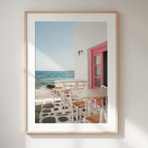 Pink & White Greek Print Greece Wall Art, Paros Village Print Mediterranean Wall Art, Naoussa Printable Art, Greek Island Photography Print