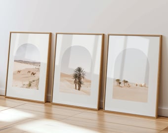 Desert Prints Set of 3 Prints Moroccan Printable Art, Neutral White & Beige Desert Wall Art Minimalist Arch Print Modern Boho Decor
