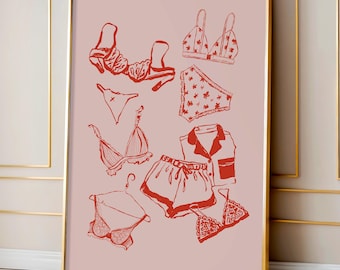 Laundry Prints: Pink & Red Wall Art, Girly Bedroom Wall Art, Coquette Poster, Trendy Wall Art (Digital Download)