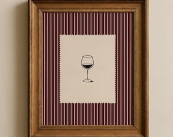 Wine Glass Print: Red Wine Wall Art, Burgundy Kitchen Art, Red Striped Kitchen Decor (Physical Print)