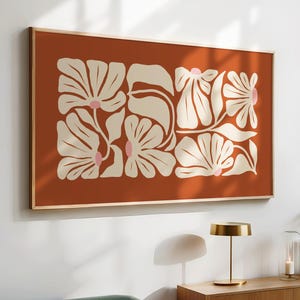 Retro Art for Samsung Frame TV Terracotta Prints, Autumn Floral Art for Frame Tv Fall Art Burnt Orange Botanical Abstract Print