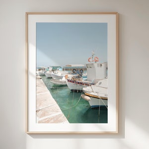 Greek Fishing Boats Wall Art Greece Print, Blue & White Greece Wall Art Paros Printable Art, Naoussa Photography Print Greek Island Poster