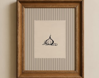 Impressão de alho: Arte de parede vintage para cozinha, ilustração culinária listrada em preto e branco (download digital)