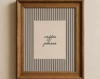 Impressão "Café, por favor": Arte de parede com tema de café, arte minimalista para parede de cozinha, decoração de cozinha listrada em preto e branco (impressão física)