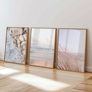 Coastal Wall Art Set of 3 Beach Prints, Neutral Beach Wall Art Set of 3 Ocean Wall Art Prints Downloadable Coastal Printable Art