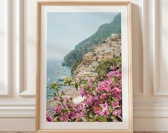 Positano Print Italy Printable Art, Śródziemnomorska sztuka ścienna, Wydruk na Wybrzeżu Amalfi, Plakat z fotografią Positano Italian Beach