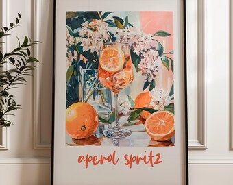 Aperol Spritz Poster: Cocktail Art Printable, Trendy Wall Art Pink & Green Bar Cart Decor, Vintage Cocktail Poster (Digital Download)